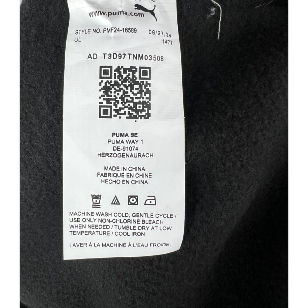 Puma Mens Black Zip-Up Fleece Jacket With Nylon Chest Panel & Logo Size XL - Picture 9 of 14